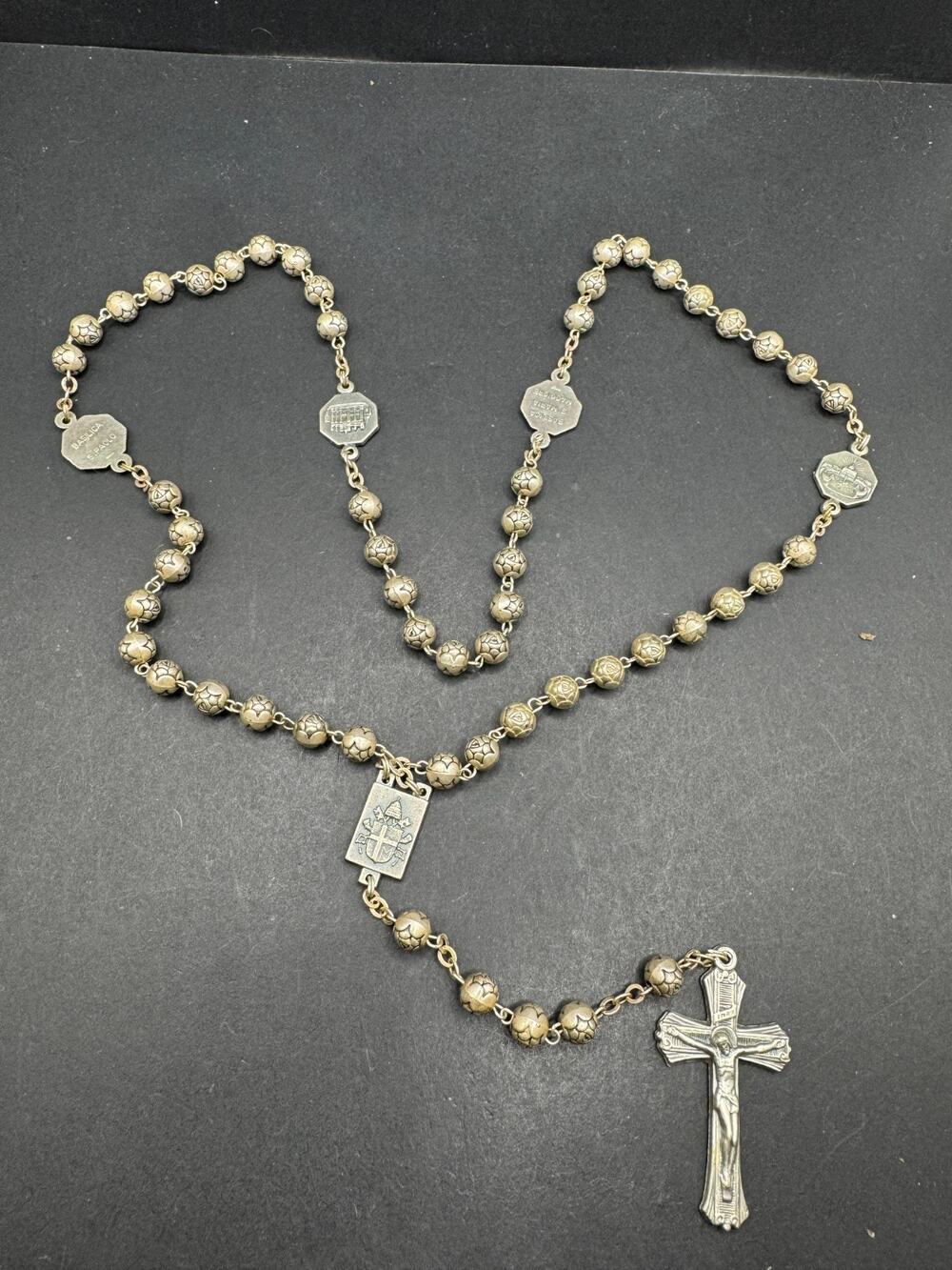Silver Tone S Paolo Pietro Giovanni Maria Maggore Basilica Rosary Rose Beads